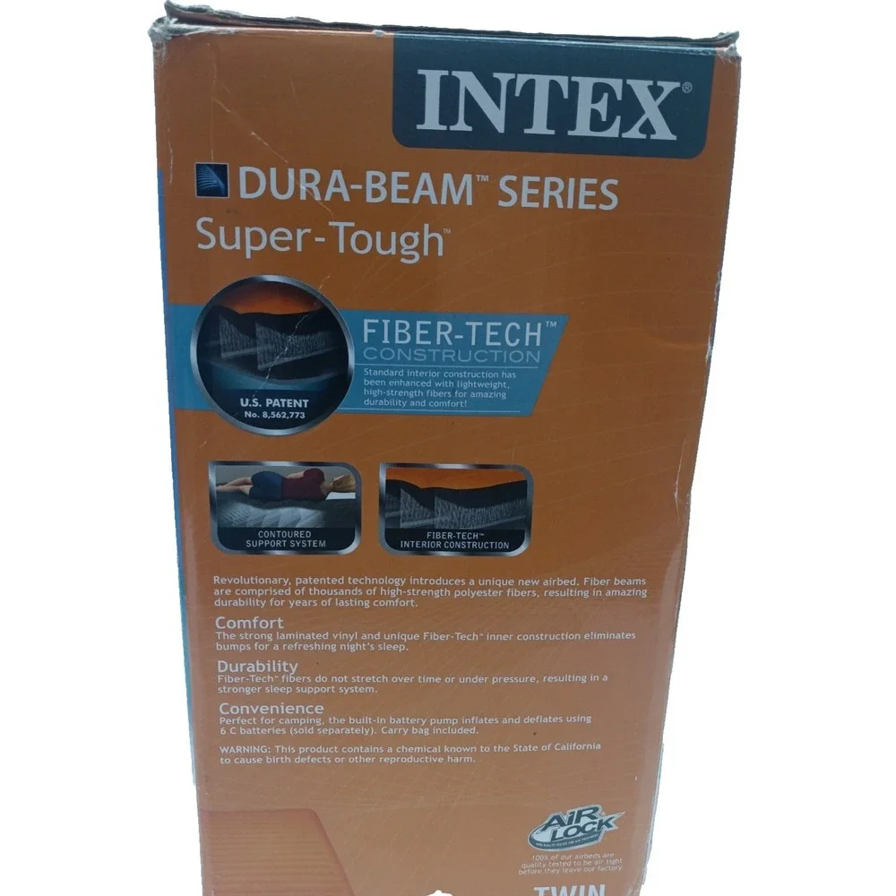 Intex 8in Twin Super-Tough Air Mattress Bed with Built-In Battery Pump